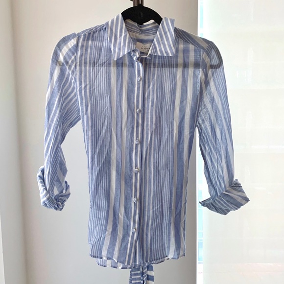 NWT L’Academie The Bente Button Up in Blue stripe - Picture 6 of 10